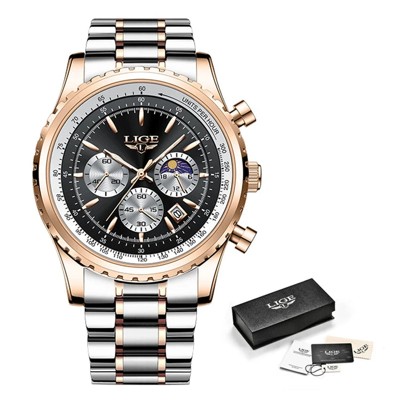 Mens Stainless Steel Chronograph Quartz Watch Timepiece with Box