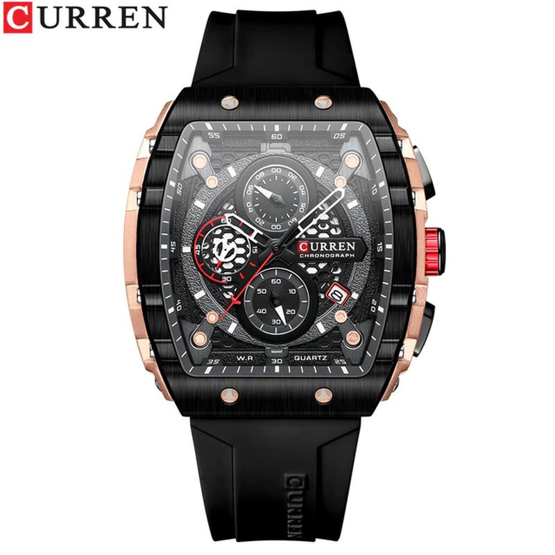 Mens Watch Square Quartz Waterproof Luminous Chronograph Date 