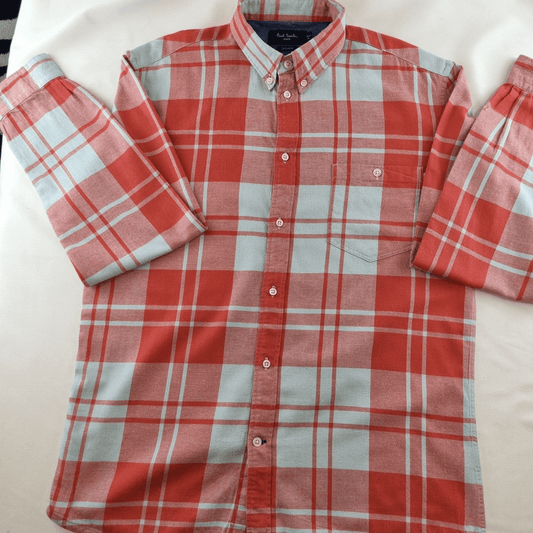 Paul Smith Mens Long Sleeve Checked Red/White Shirt Medium Button Collar Casual - Bonnie Lassio