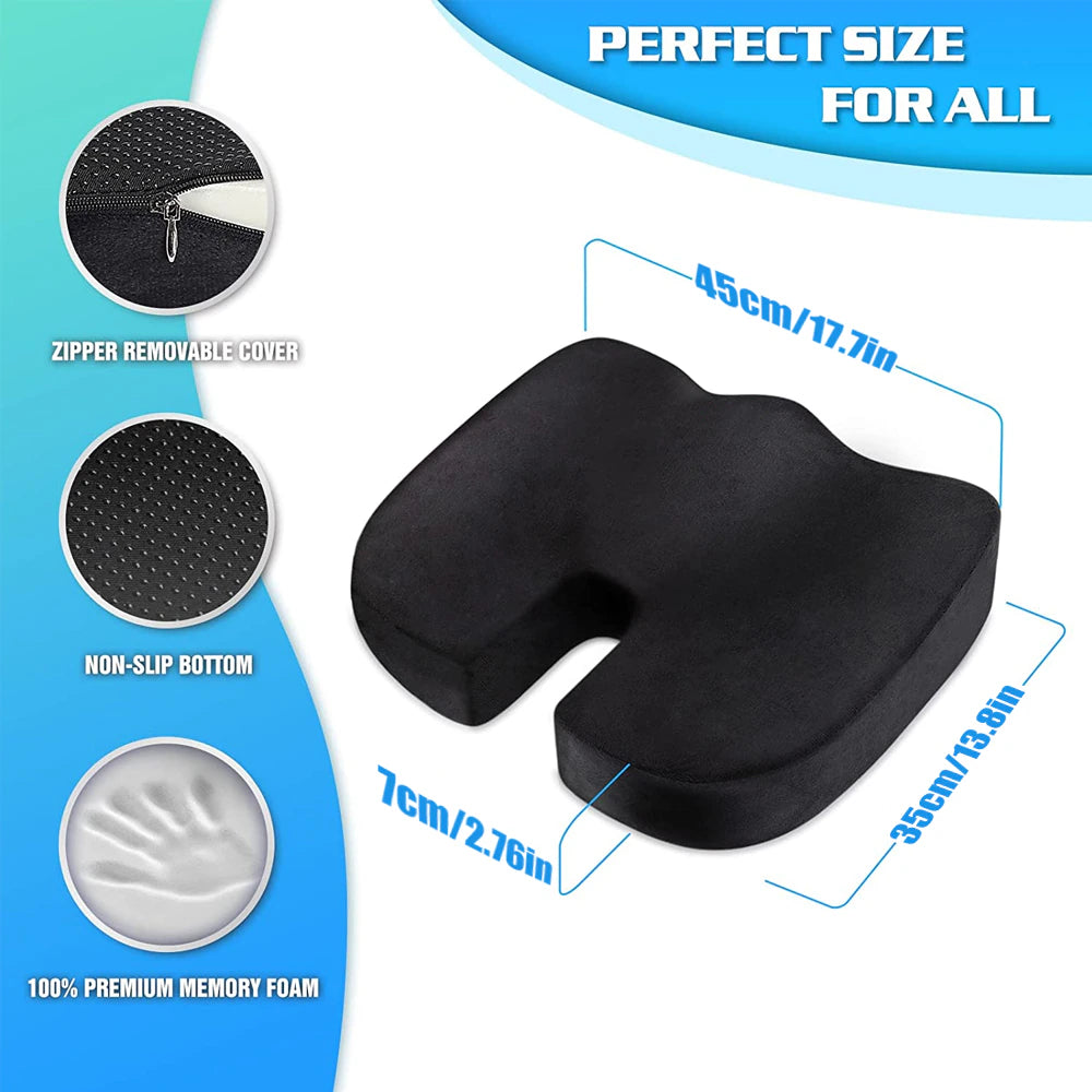 Orthopedic U-Shaped Memory Foam Coccyx Seat Cushion for Travel, Office, Car, and Chair Support with Hip Massage