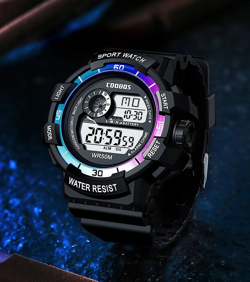 COOBOS Men's Waterproof Digital Watch with LED Display, Alarm, and Luminous Features - Ideal Gift for Sports and Military Enthusiasts