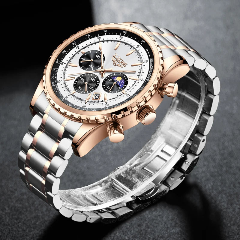 Mens Stainless Steel Chronograph Quartz Watch Timepiece with Box