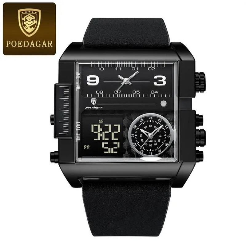 Mens Wristwatch Rectangle Waterproof Luminous Day Week Wtch Digital Multifunction