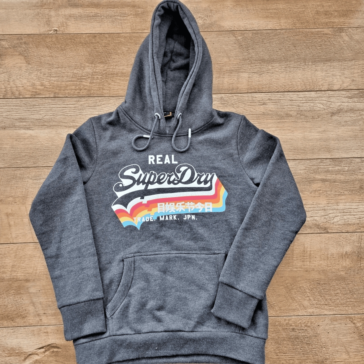 Womens Superdry Real Graphic Hoodie Jumper Grey Cotton