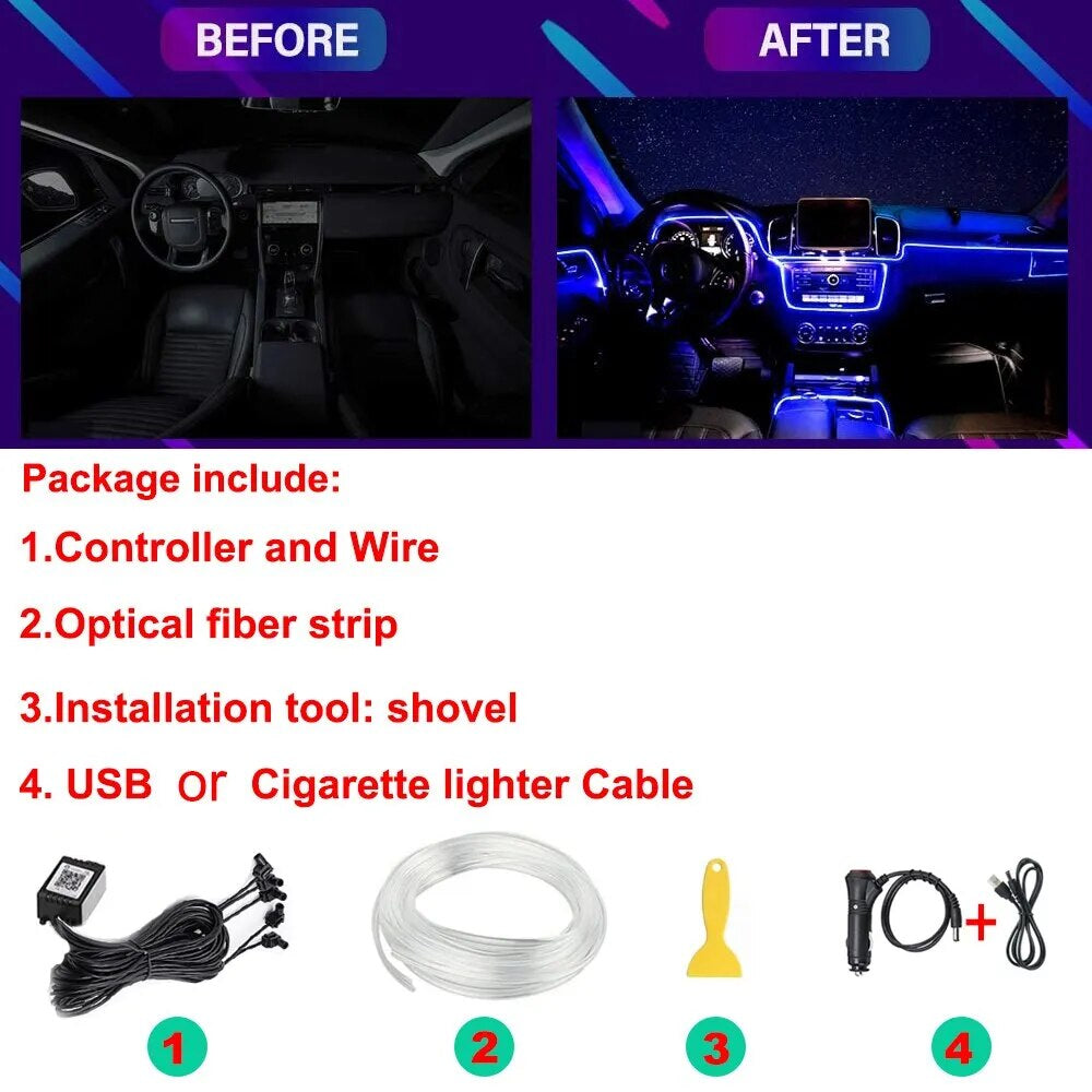 Neon Car LED Interior Lights RGB Ambient Light Fiber Optic Kit with APP Wireless Control