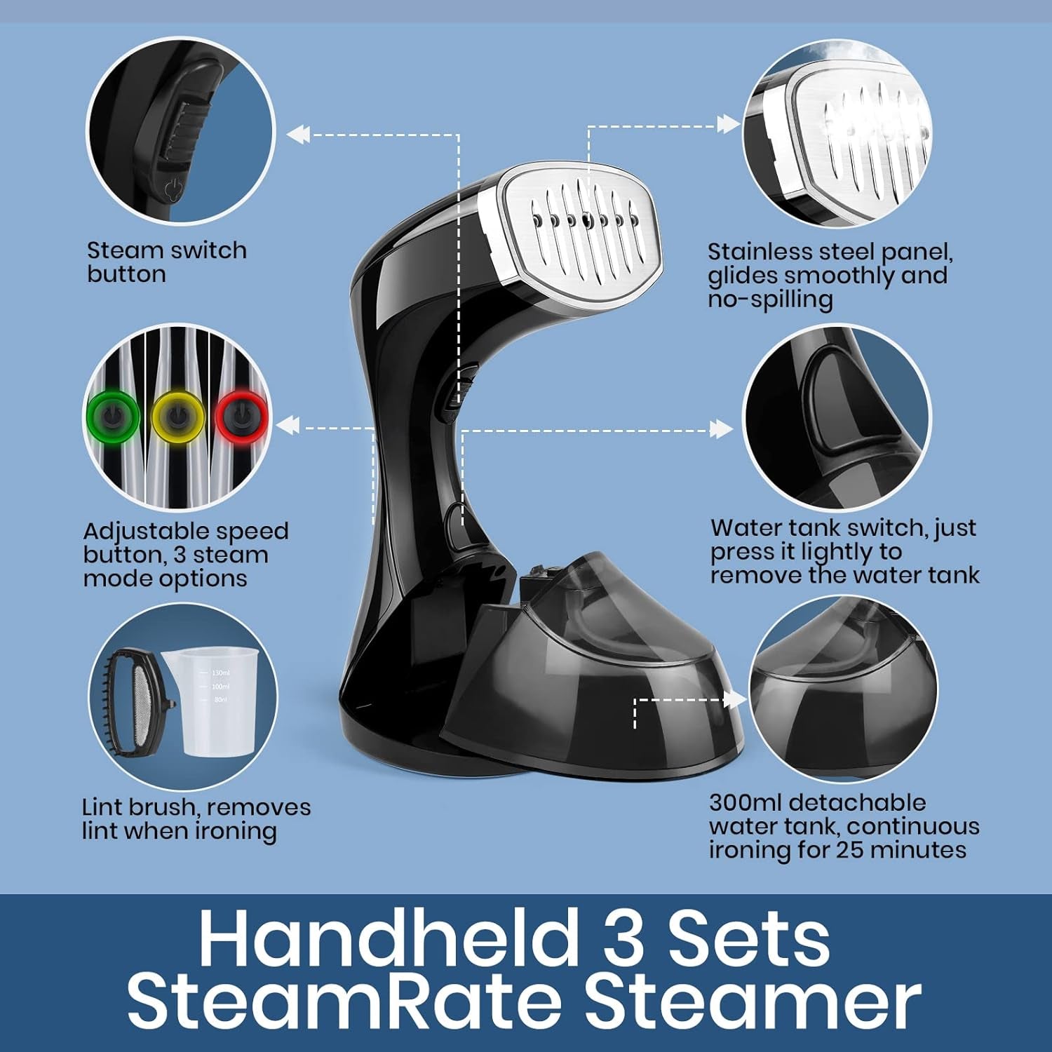 1500W Handheld Garment Steamer with 3 Steam Settings Vertical Design