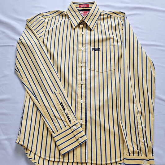 Superdry Mens Shirt M Yellow Blue  Pocket Embroidered Logo Button Up Long Sleeve - Bonnie Lassio