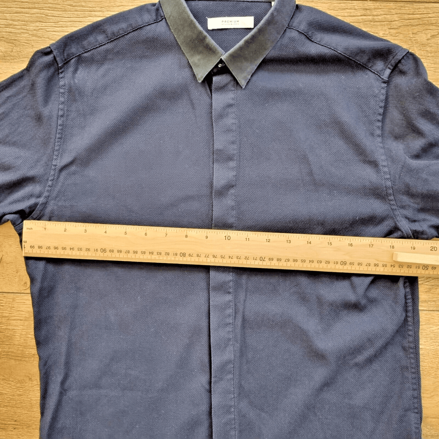 Jack & Jones Premium Mens Shirt Blue Stretch Long Sleeve Shirt With Black Collar - Bonnie Lassio