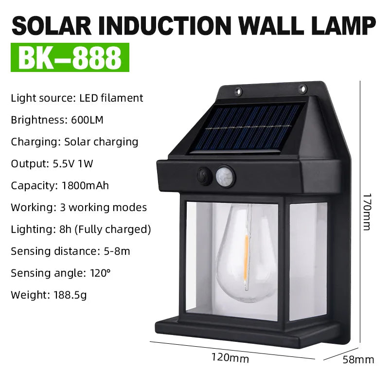 Solar Wall Lamp Outdoor Waterproof Intelligent Induction Tungsten Filament Lamp