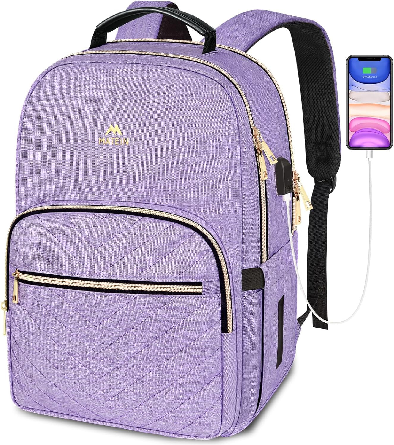 Professional title: " Women's Laptop Backpack - 15.6 Inch Lightweight School Bag for Travel and Work with USB Charging Port, Waterproof and Anti-Theft Rucksack for University College - Large, Purple"