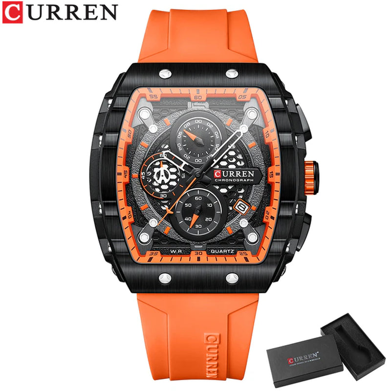 Mens Watch Square Quartz Waterproof Luminous Chronograph Date 