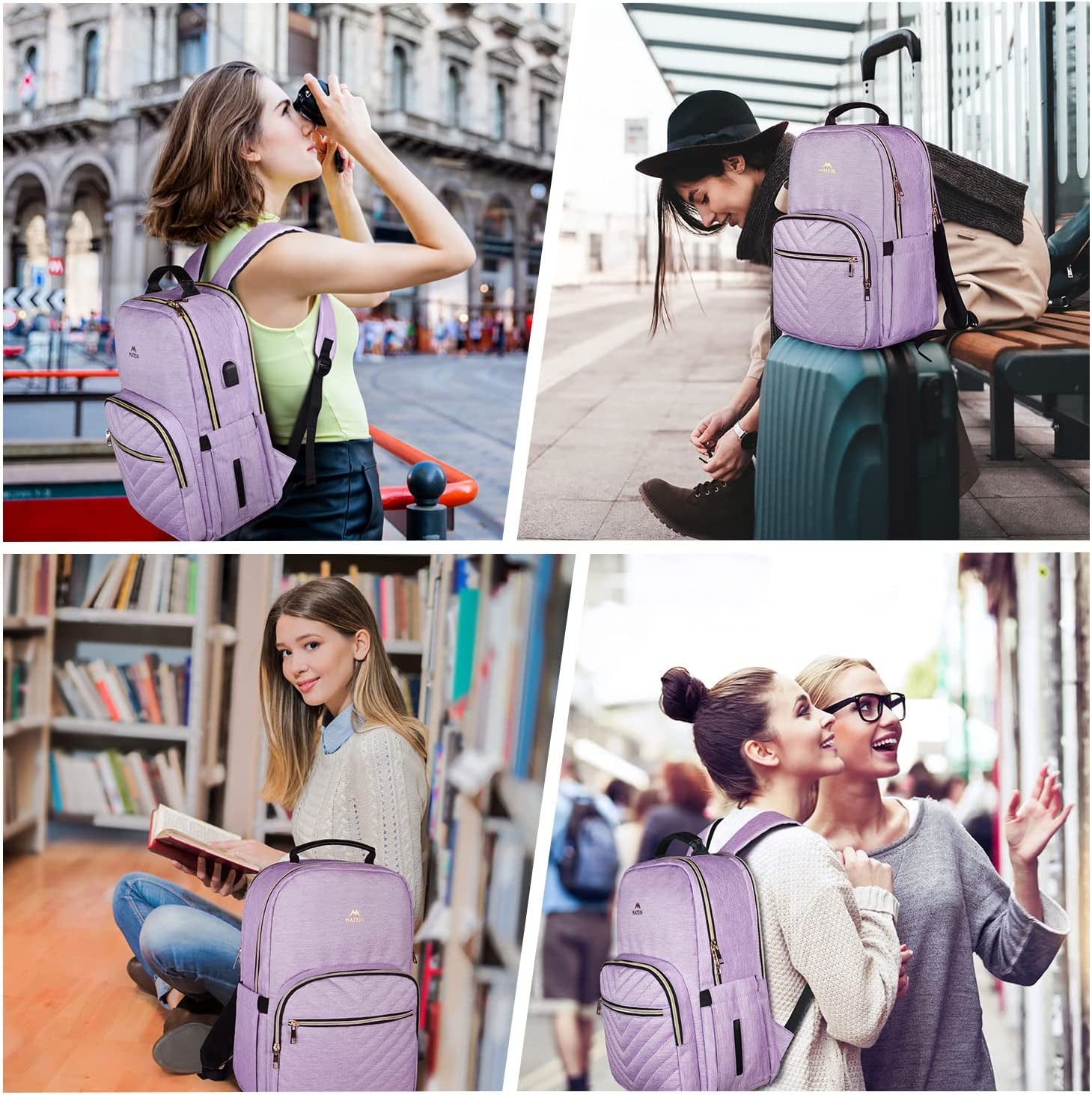 Professional title: " Women's Laptop Backpack - 15.6 Inch Lightweight School Bag for Travel and Work with USB Charging Port, Waterproof and Anti-Theft Rucksack for University College - Large, Purple"