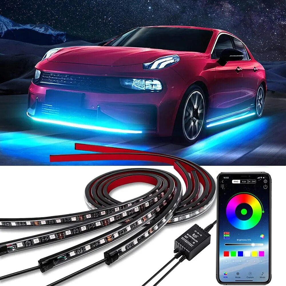 Neon LED RGB Car Underglow Bottom Light Remote App Control Flexible Strip