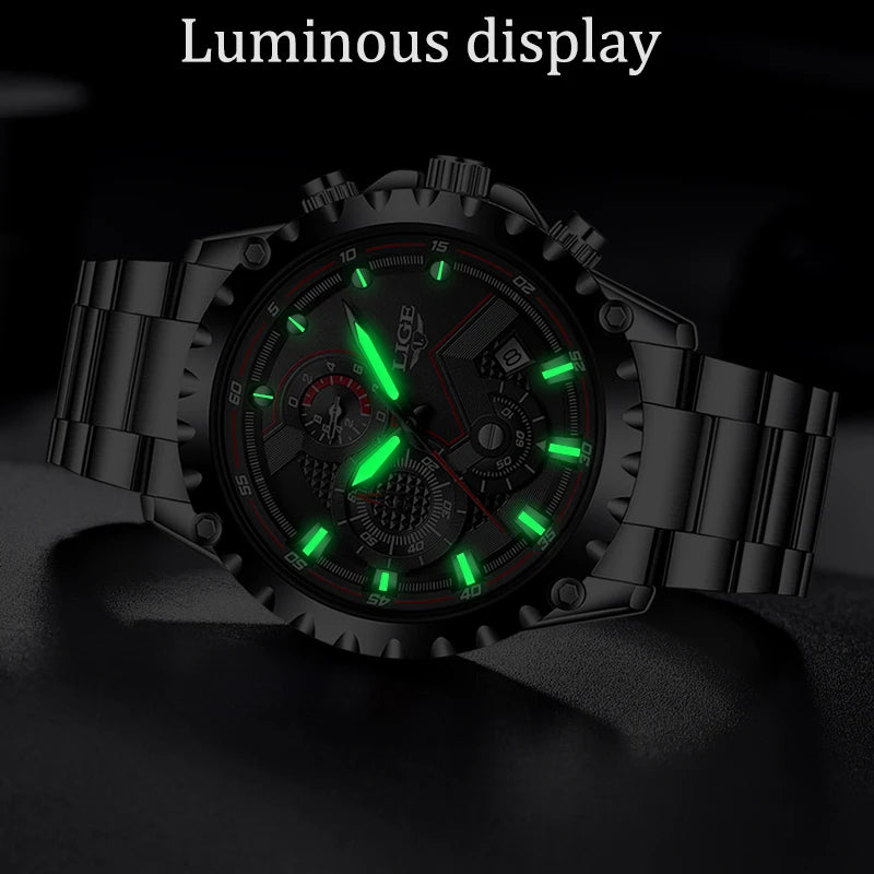 Men's Luxury Stainless Steel Quartz Watch with Military Chronograph and 30M Water Resistance