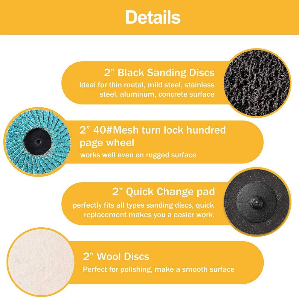 80-Piece 2-Inch Sanding Discs with 1/4-Inch Shank Holder Set - Quick Change Sanding Disc Kit for Surface Conditioning, Die Grinder Surface Preparation, Stripping, Grinding, Polishing, Burr Removal, Rust, and Paint Finishing"