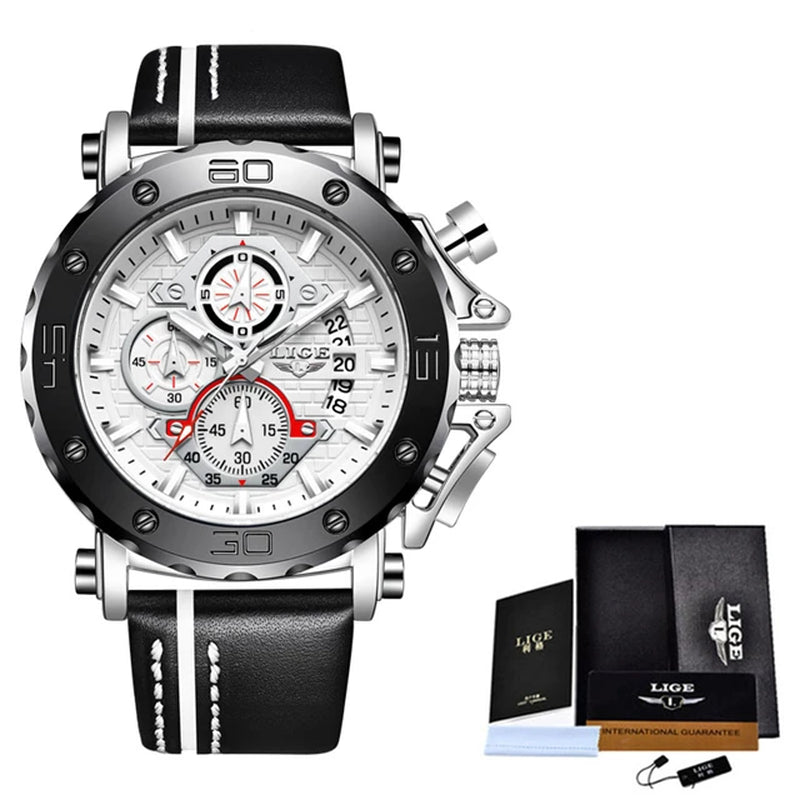 LIGE Mens Chronograph Waterproof Luxury Watch with Silicone Band and Quartz Movement