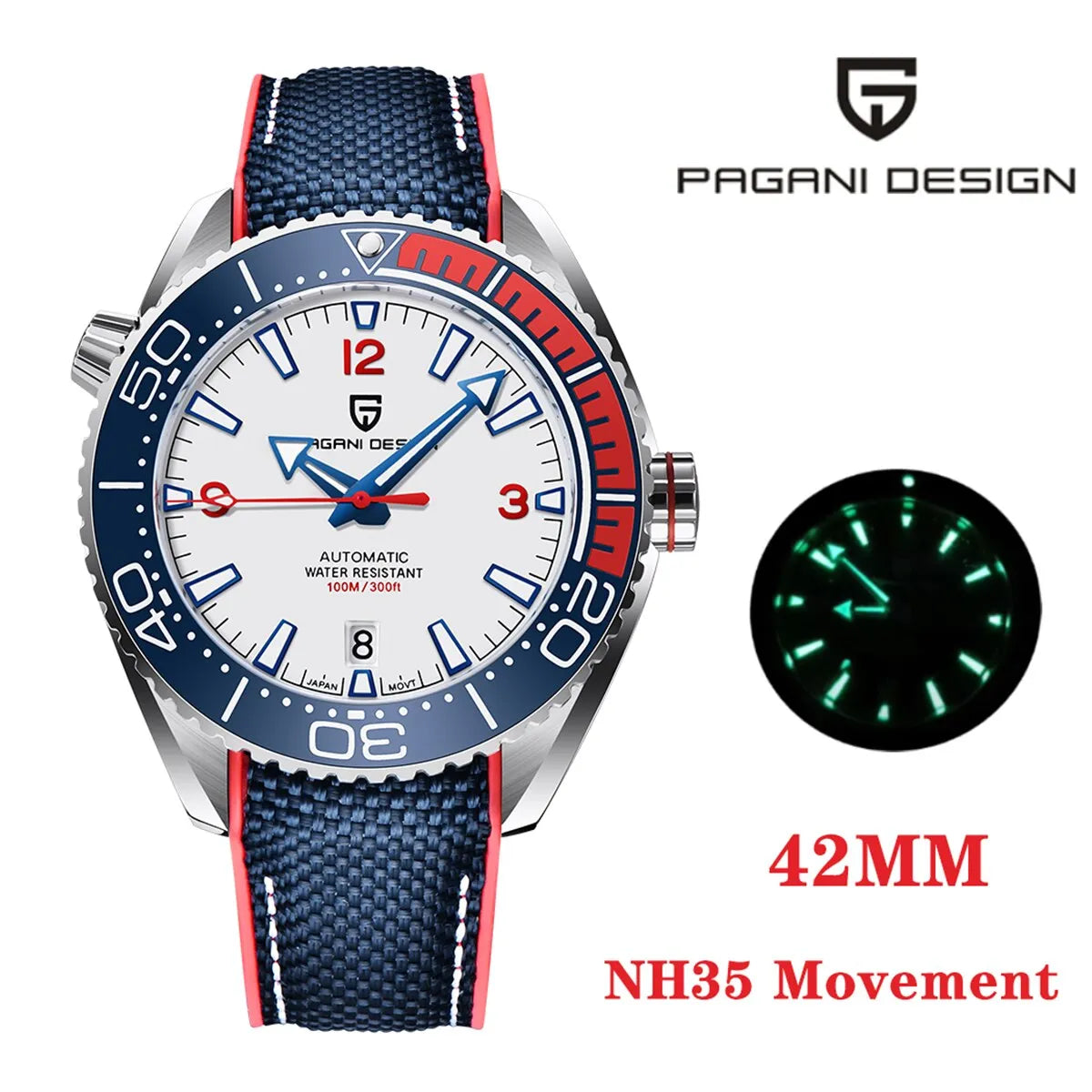 Mens Automatic Watch Sapphire Glass Mechanical Stainless Steel 100M Waterproof