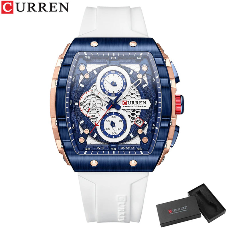 Mens Watch Square Quartz Waterproof Luminous Chronograph Date 