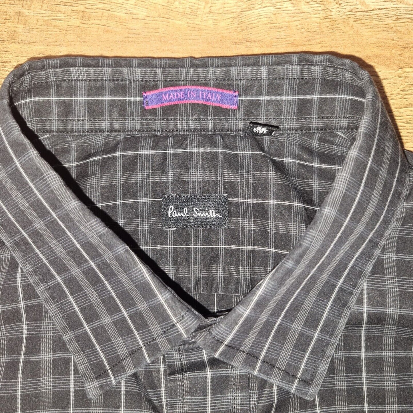 Paul Smith Shirt Men's Black Small Squares Collar 15.5" Medium Chest Size 39 - Bonnie Lassio