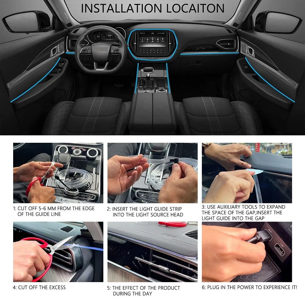 Neon Car LED Interior Lights RGB Ambient Light Fiber Optic Kit with APP Wireless Control