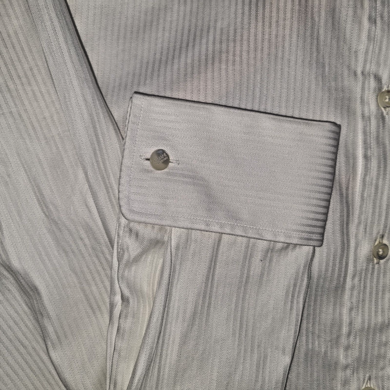 Armani Collezioni Luxury Shirt Mens Cream Contrast Small Classic Pinstripe Cuffs - Bonnie Lassio