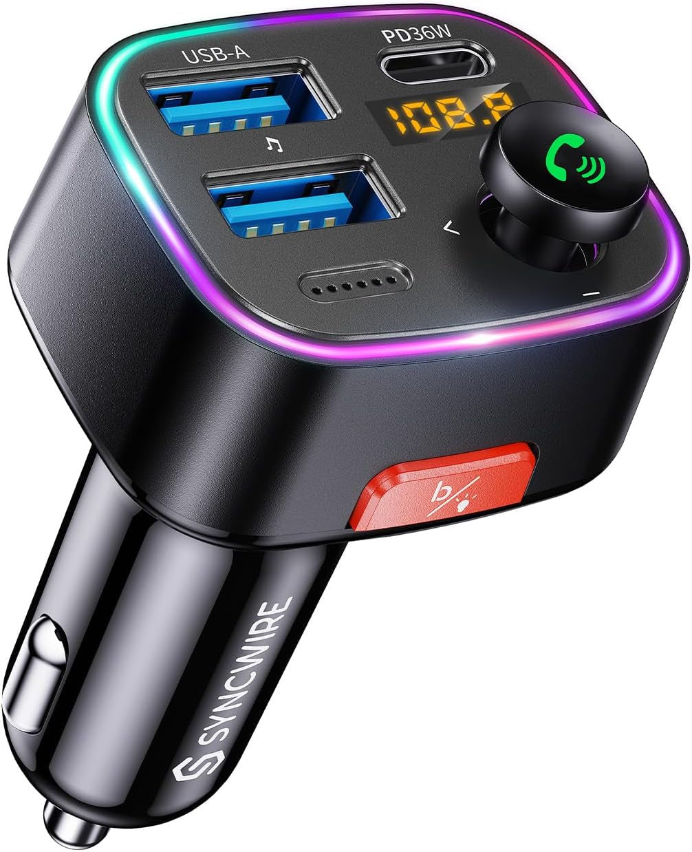 Professional title: " Bluetooth 5.3 FM Transmitter with Dual USB Ports for Car - Hands-Free Calling, Wireless Music Player, 48W Max Output, Supports up to 64G Drive - Black"