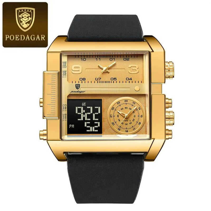 Mens Wristwatch Rectangle Waterproof Luminous Day Week Wtch Digital Multifunction