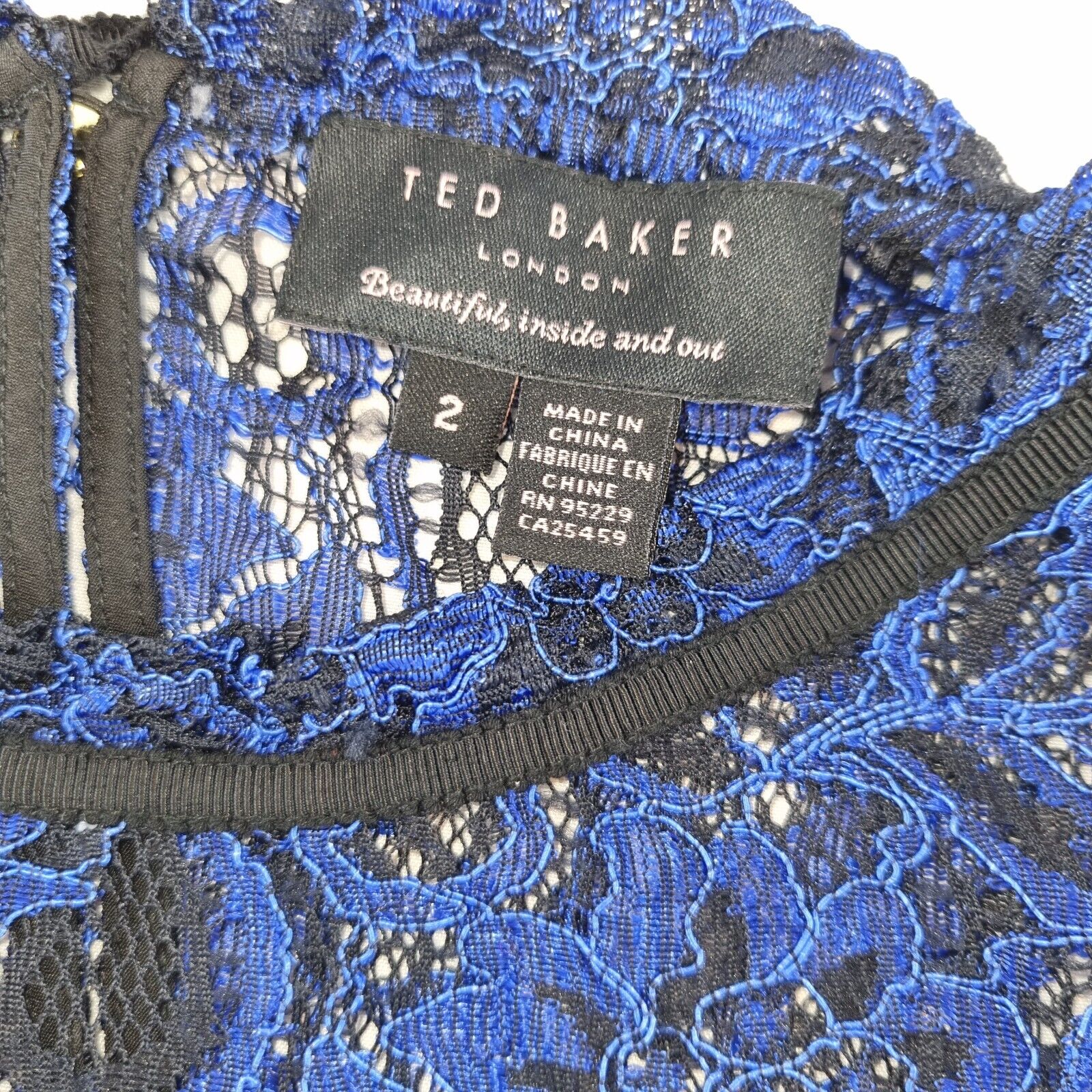 Ted Baker Womens Lace Top With Black Under Dress UK Size 10 Bright Pretty Blue - Bonnie Lassio