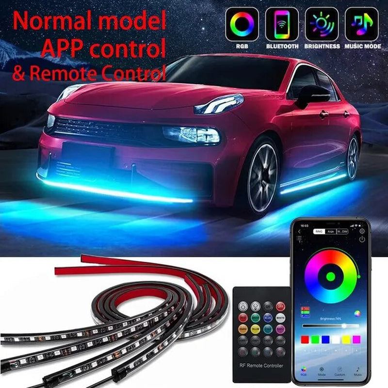 Neon LED RGB Car Underglow Bottom Light Remote App Control Flexible Strip