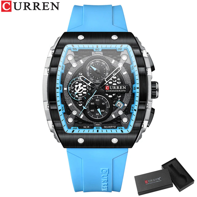 Mens Watch Square Quartz Waterproof Luminous Chronograph Date 