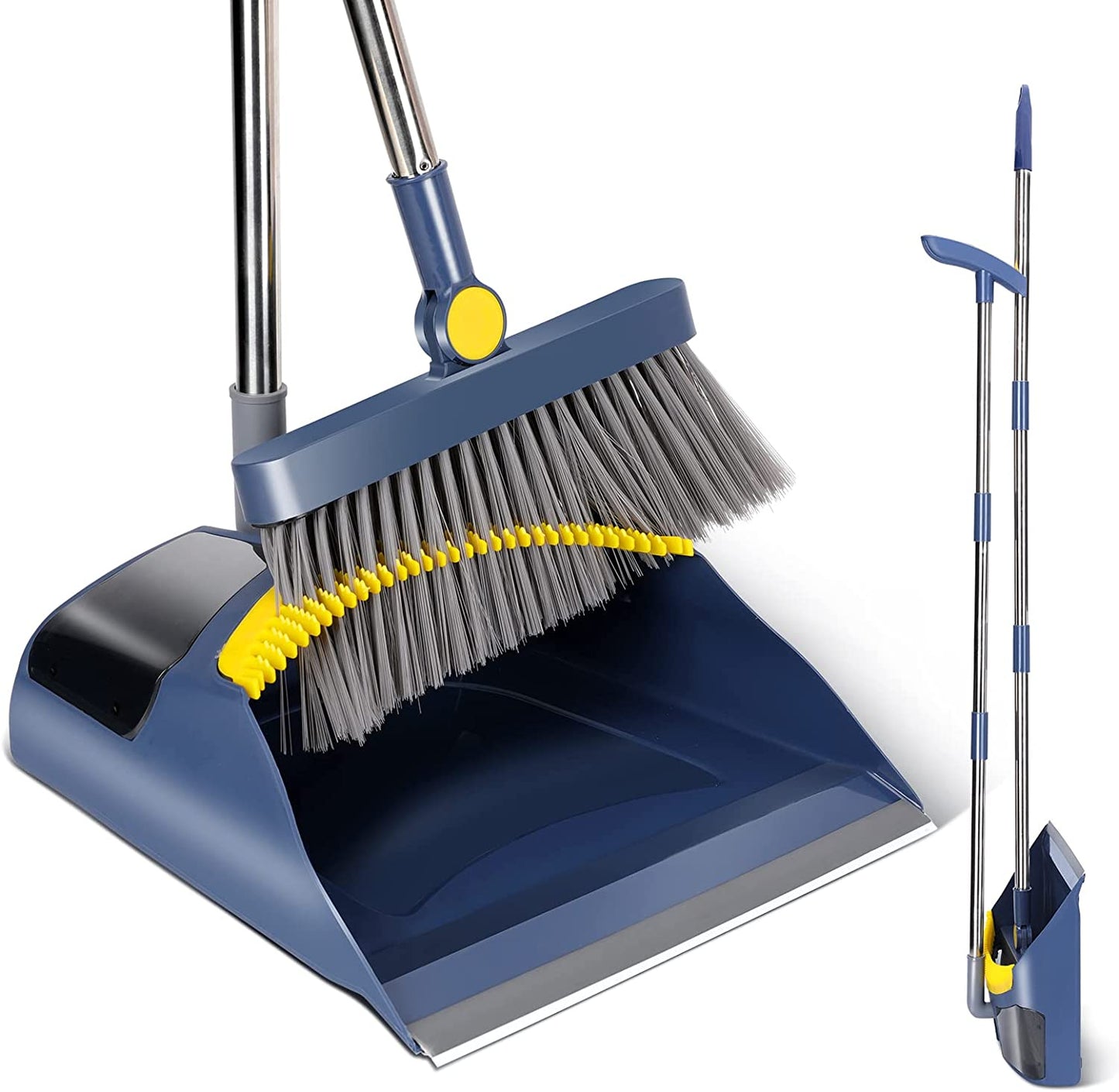 Professional title: "Adjustable Long Handled Dustpan and Brush Set with Comb Teeth and Soft Bristles - Ideal for Home, Office, Indoor, and Outdoor Use"