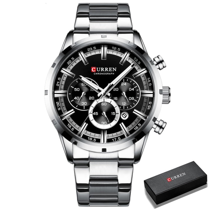 Men'S Watch Blue Dial Stainless Steel Band Date Mens Business Male Watches Waterproof Luxuries Men Wrist Watches for Men