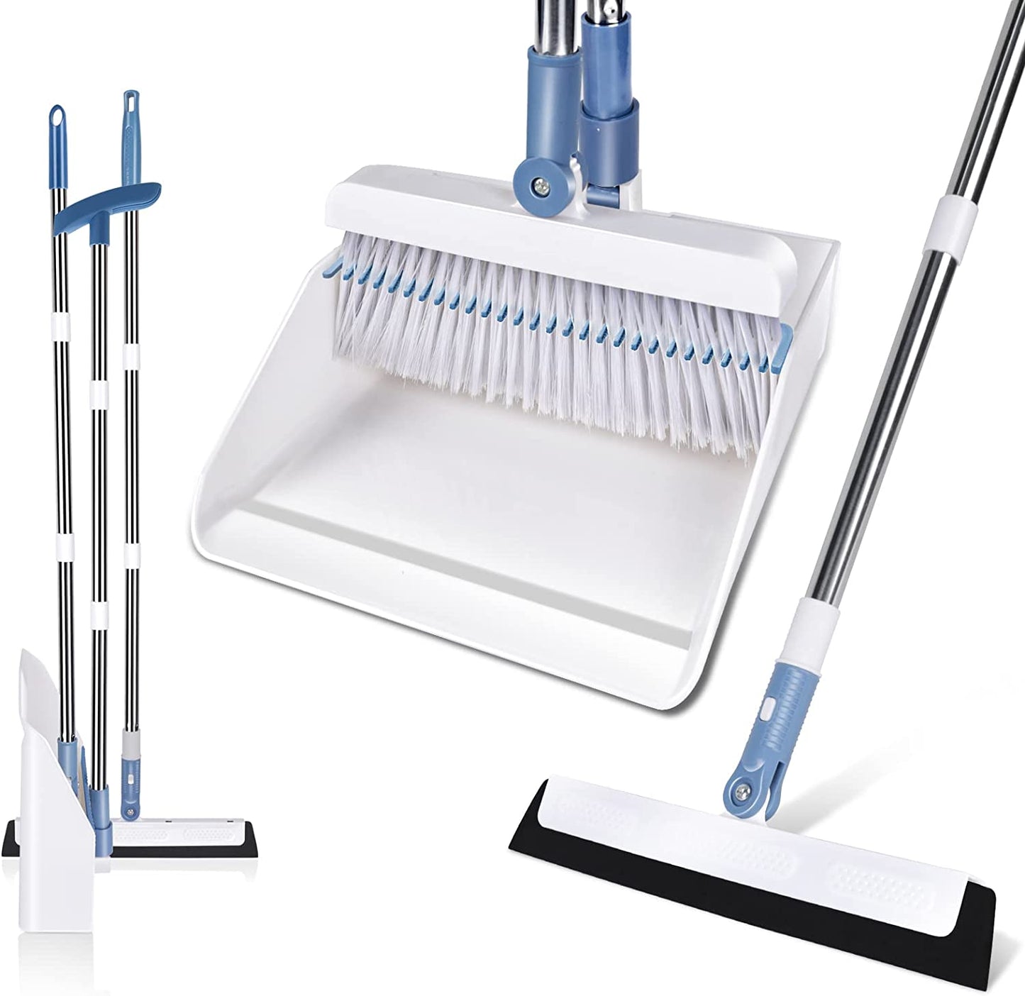 Professional title: "Adjustable Long Handled Dustpan and Brush Set with Comb Teeth and Soft Bristles - Ideal for Home, Office, Indoor, and Outdoor Use"