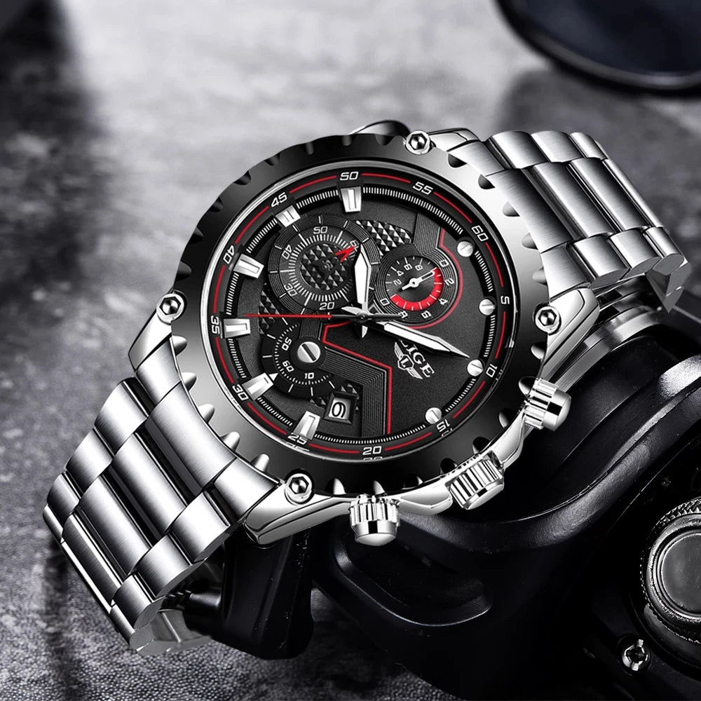 Men's Luxury Stainless Steel Quartz Watch with Military Chronograph and 30M Water Resistance