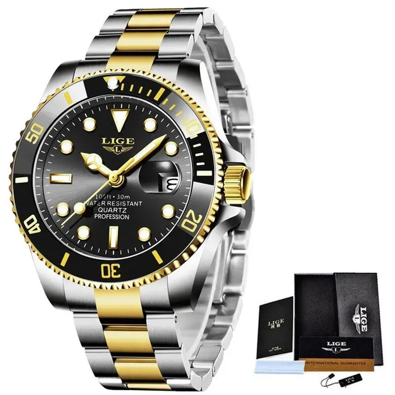 Luxury Diver Watch for Men with Date Display, 30ATM Water Resistance, and Quartz Movement