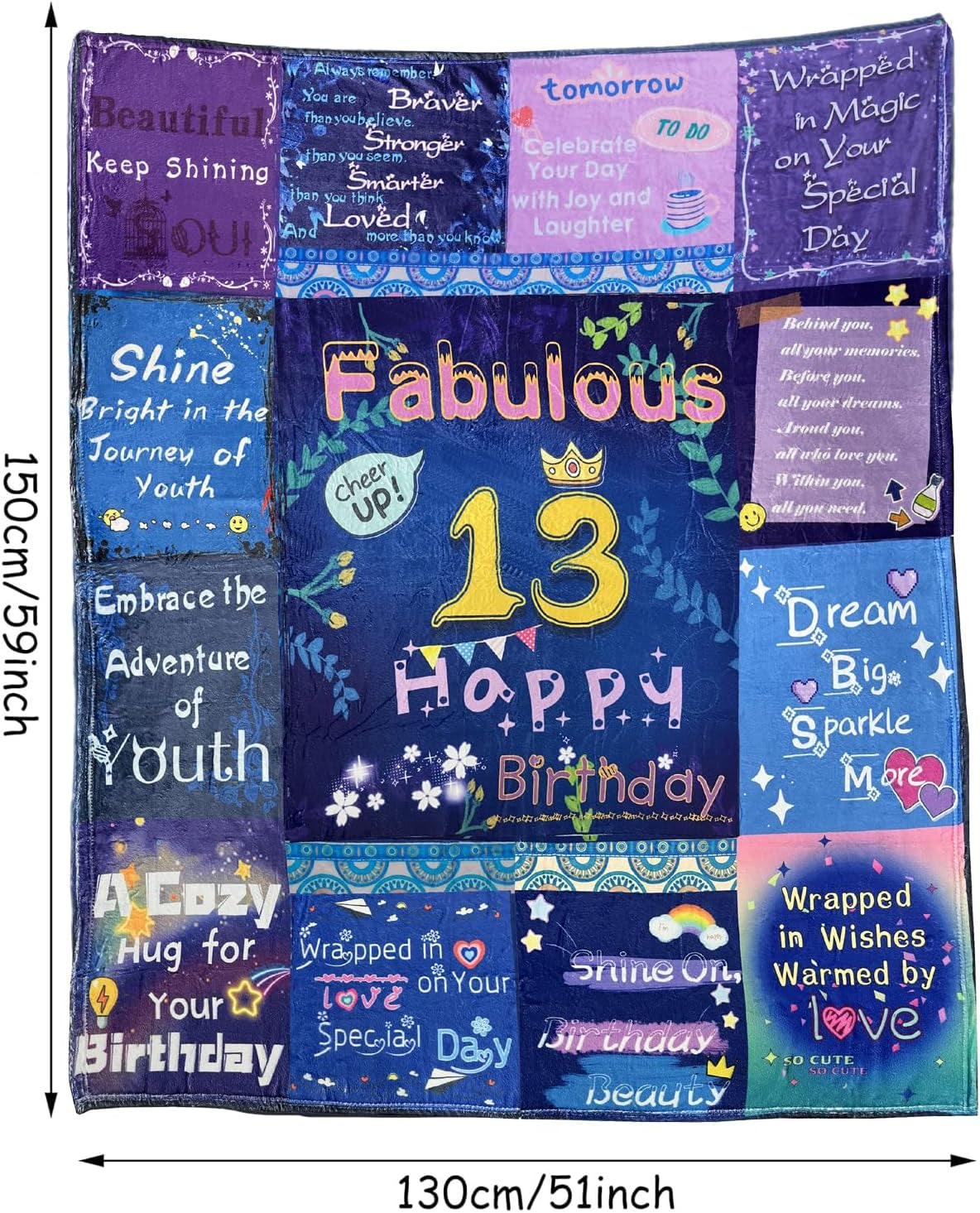 Professional title: " 13th Birthday Flannel Blanket Gift for Girls - 51x59 Inch, Ideal 13 Year Old Daughter Birthday Present (130x150 cm)"