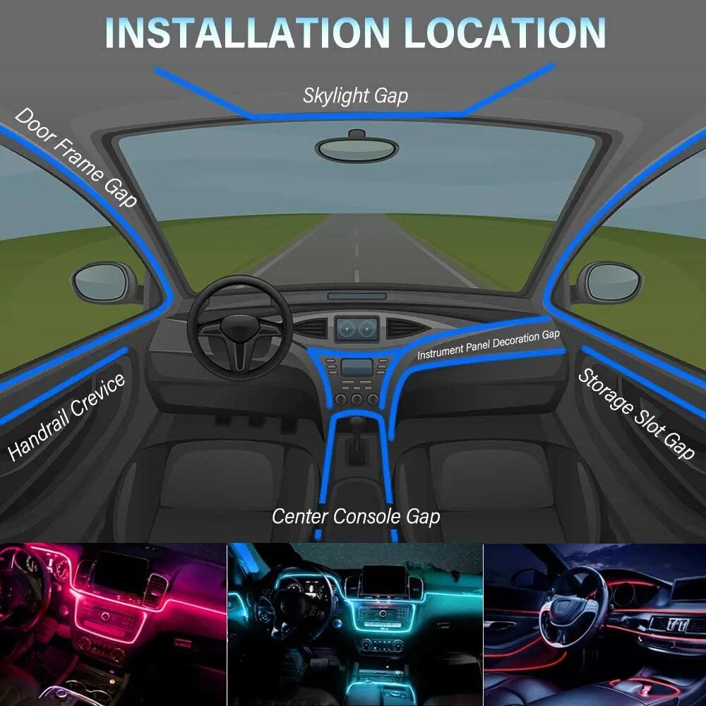 Neon Car LED Interior Lights RGB Ambient Light Fiber Optic Kit with APP Wireless Control