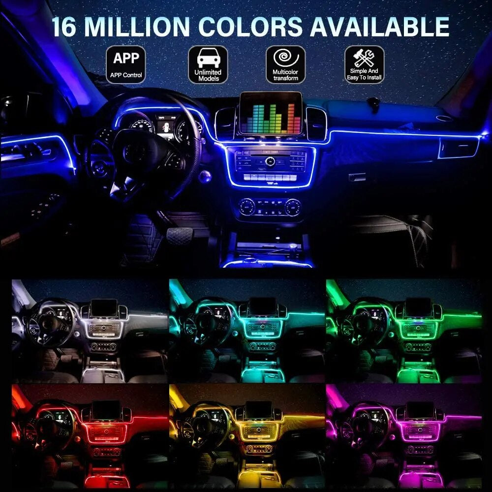 Neon Car LED Interior Lights RGB Ambient Light Fiber Optic Kit with APP Wireless Control