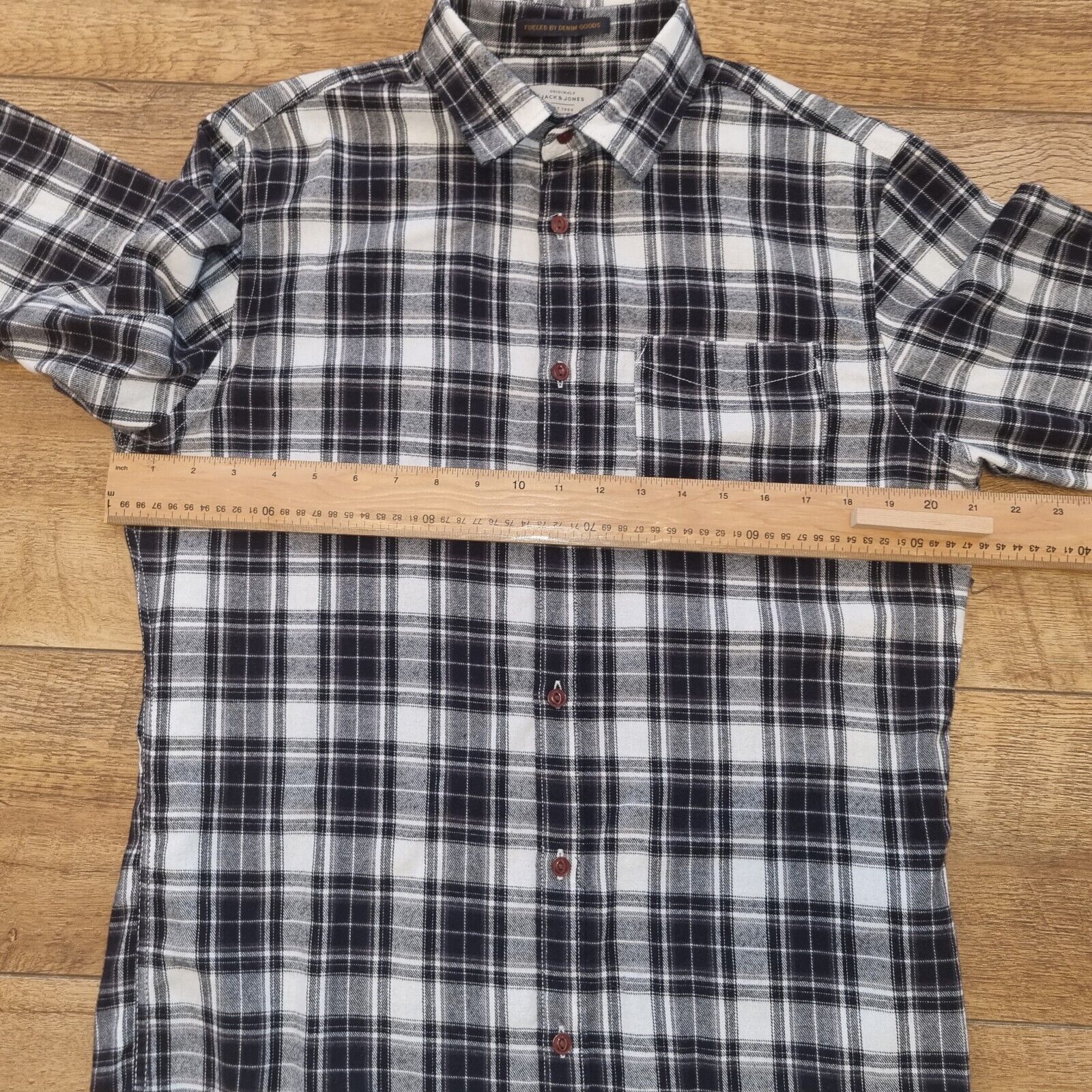 Mens Shirt Long Sleeve Originals Jack & Jones Mens Check Shirt Black & White - Bonnie Lassio