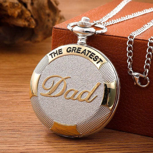 Quartz Pocket Watch Silver Fob Greatest Dad Silver And Gold With Chain Pendant - Bonnie Lassio