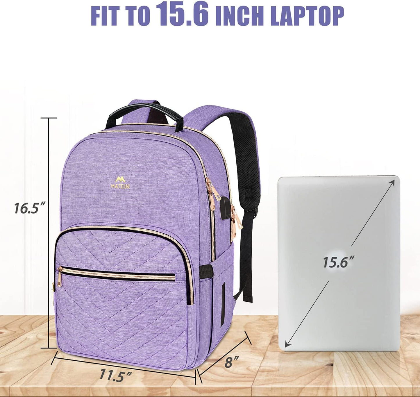 Professional title: " Women's Laptop Backpack - 15.6 Inch Lightweight School Bag for Travel and Work with USB Charging Port, Waterproof and Anti-Theft Rucksack for University College - Large, Purple"