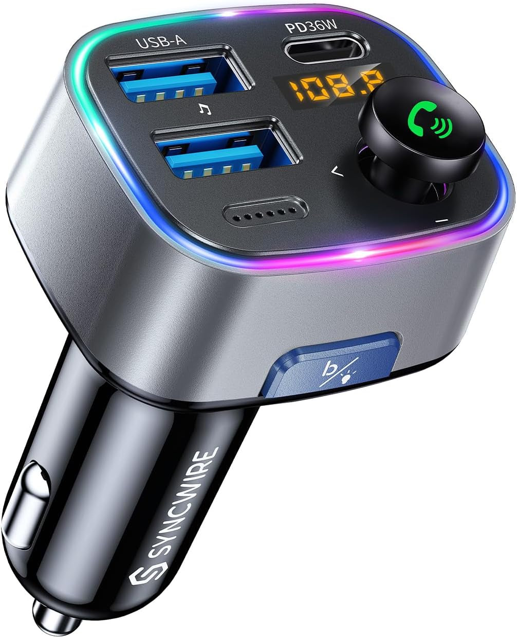 Professional title: " Bluetooth 5.3 FM Transmitter with Dual USB Ports for Car - Hands-Free Calling, Wireless Music Player, 48W Max Output, Supports up to 64G Drive - Black"