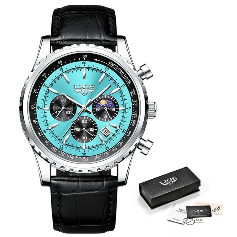 Mens Stainless Steel Chronograph Quartz Watch Timepiece with Box