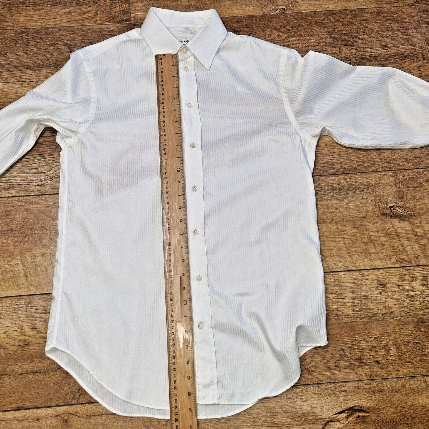 Armani Collezioni Luxury Shirt Mens Cream Contrast Small Classic Pinstripe Cuffs - Bonnie Lassio