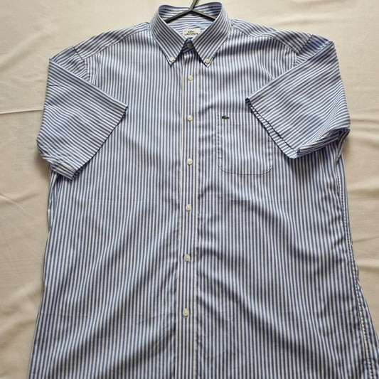 Lacoste Mens Short Sleeve Pin Stripped Blue Shirt 100% Cotton excellent Conditio - Bonnie Lassio