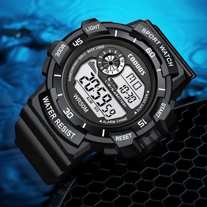 COOBOS Men's Waterproof Digital Watch with LED Display, Alarm, and Luminous Features - Ideal Gift for Sports and Military Enthusiasts