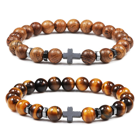 Prayer Men Natural Stone Wood Beads Rosary Hematite Cross Bracelets Onyx Meditation Bracelet Women Yoga Jewelry Homme Pulsera - Bonnie Lassio