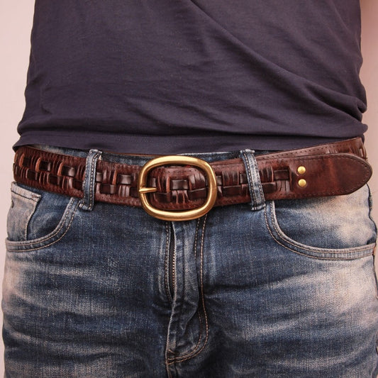 Vintage Luxury Handmade Leather Weave Copper Buckle Retro Jeans Belt - Bonnie Lassio