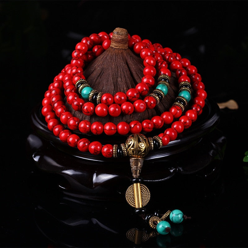 Wholesale Buddhist 108 Mala Prayer Bracelets 8MM Red Pine Stone Beads Women Men Yoga Meditation Necklace Dropshipping - Bonnie Lassio