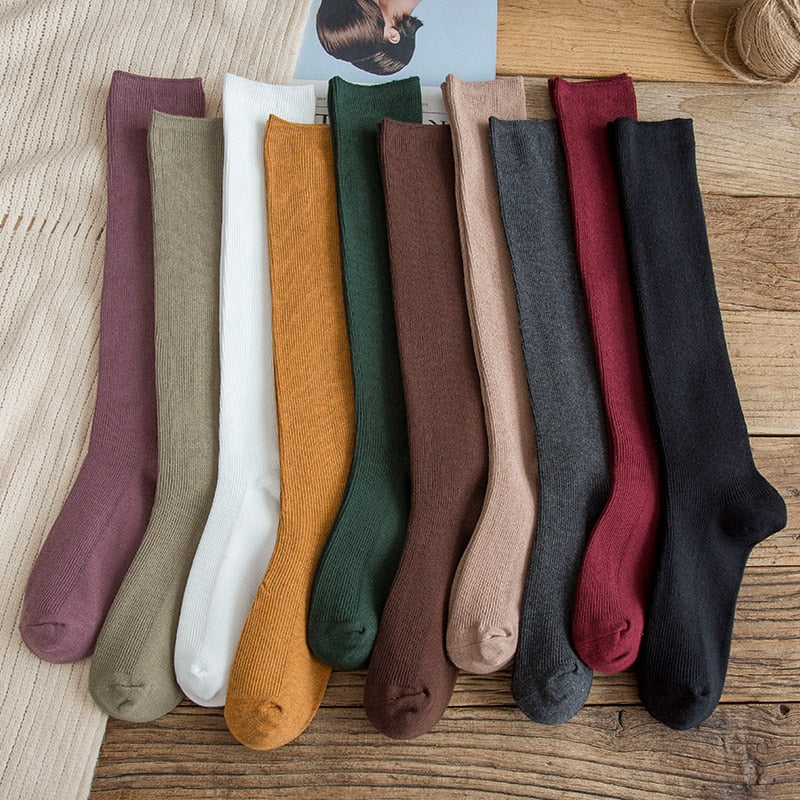 10 Colors Autumn New Women's Socks Cotton Winter Long Socks Harajuku Female Trick Warm Solid Color Sock Casual Ladies Sox - Bonnie Lassio